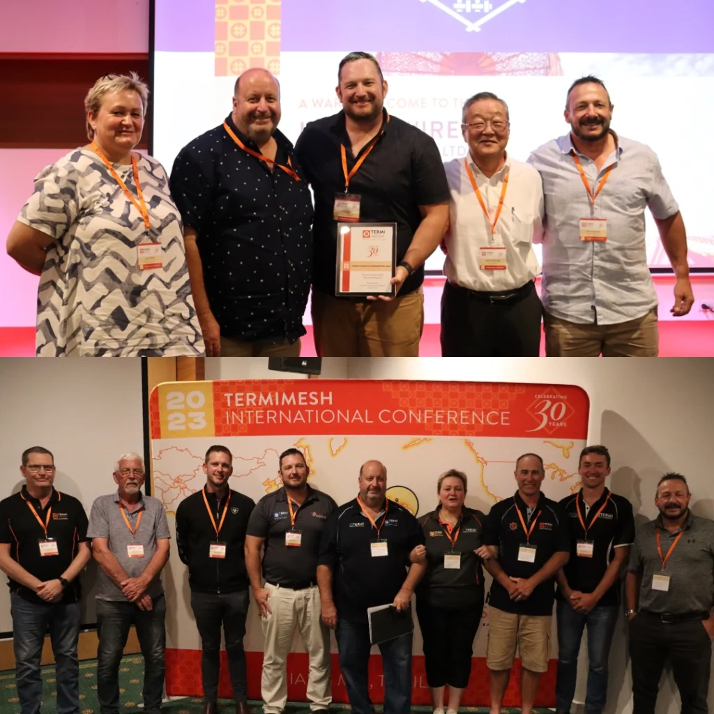 John Graham along with multiple team members of Termi Home & Commercial Brisbane posing for photos at the 2023 Termimesh International Conference in Chiang Mai, Thailand.
